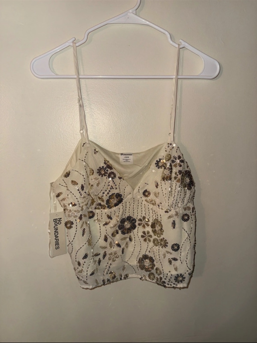 Fairy like No Boundaries Cream Sequin Floral Cami Top